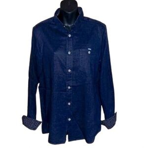 Ted Baker London Navy blue linen button down shirt size 4 (L)